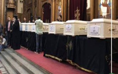 إقامة صلوات الجنازة على جثامين شهداء حادث المنيا الإرهابي