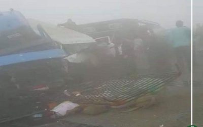 غلق طريق الكريمات بعد تصادم 8سيارات بسب الشبورة