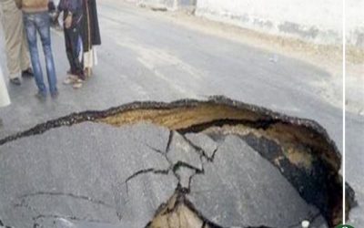 شلل مروري بسبب هبوط أرضي بطريق الخيارية المنصورة