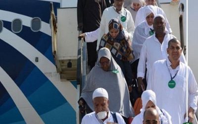 حجاج قرعة الدقهلية يتوجهون الى المدينة المنورة من مطار برج العرب